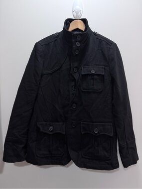 H&M Men's Black Coat Style Jacket with High Collar Size Large 29x22